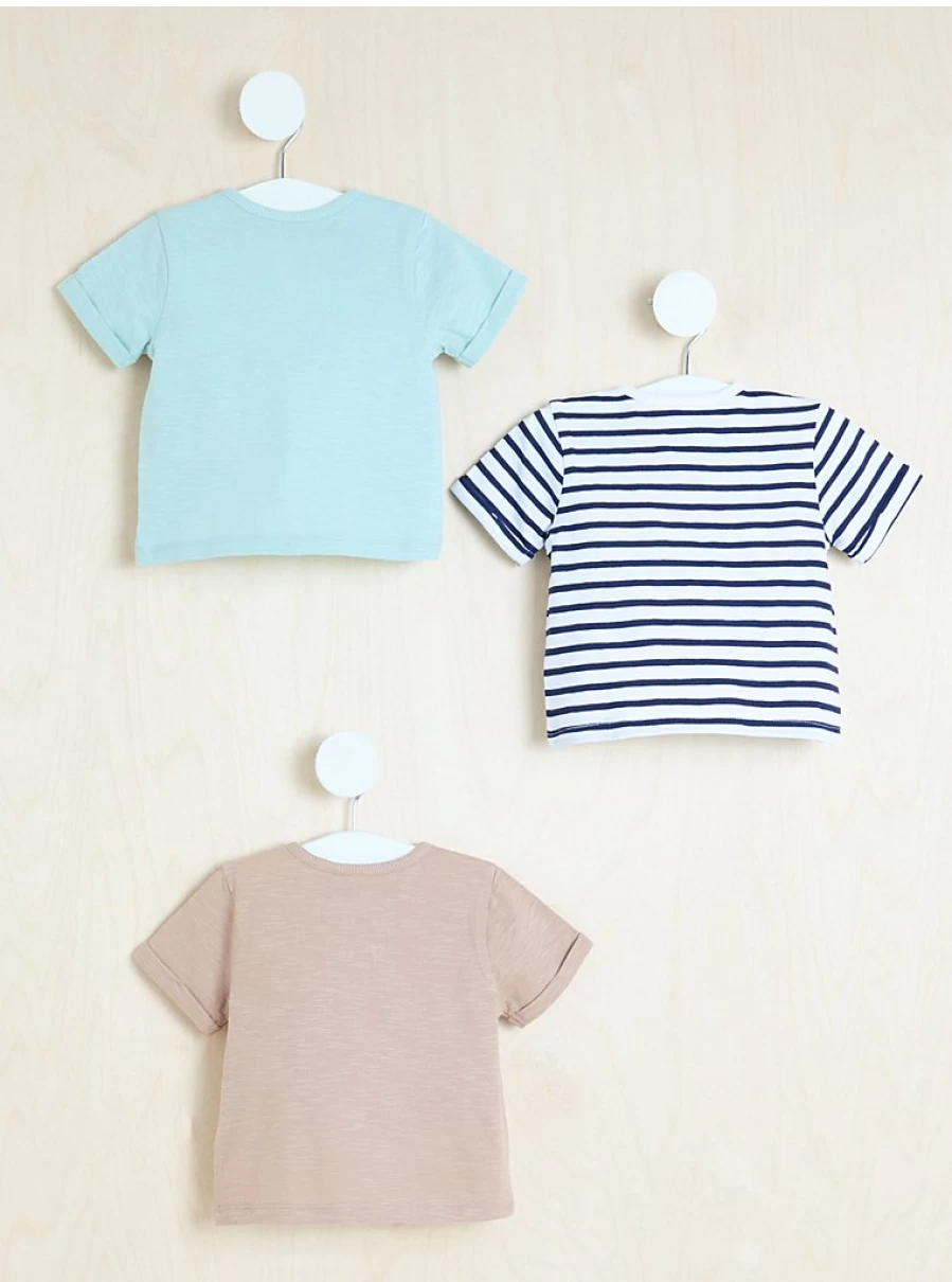 George at Asda Boys' Button Neck T-Shirts 3 Pack | Baby & Toddler Tee Set