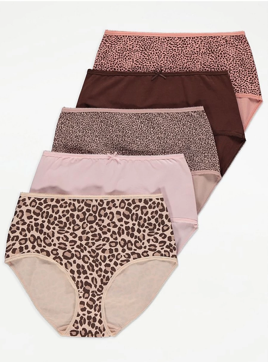 "George at Asda Neutral Animal Print Full Briefs 5-Pack | Women's Lingerie Set"
