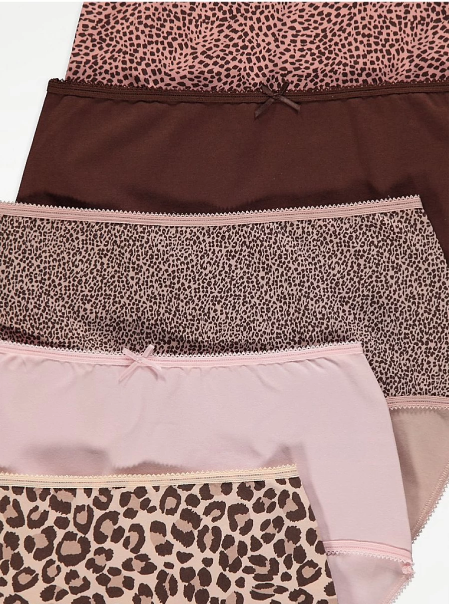 "George at Asda Neutral Animal Print Full Briefs 5-Pack | Women's Lingerie Set"