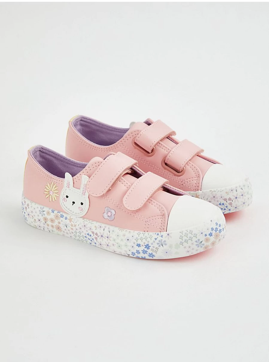 "George at Asda Kids' Pink Bunny Floral Double Strap Trainers - Comfortable & Stylish Sneakers"