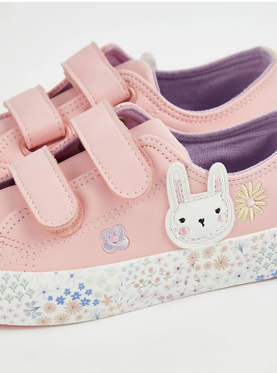 "George at Asda Kids' Pink Bunny Floral Double Strap Trainers - Comfortable & Stylish Sneakers"