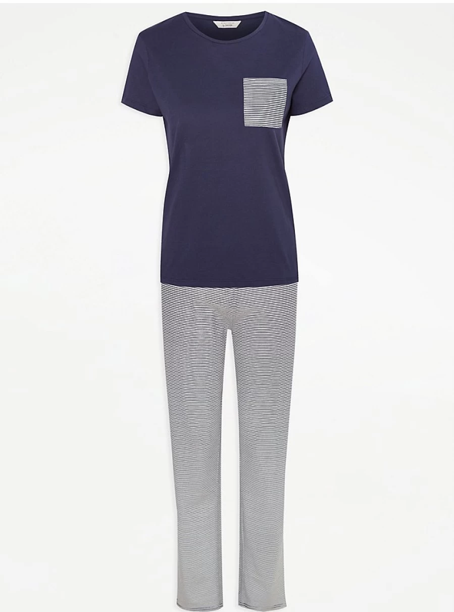 "George at Asda Navy Blue Striped Pyjama Set for Women – Comfortable Sleepwear & Loungewear Gift"