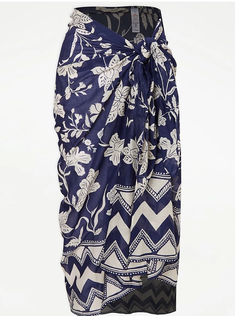 "George at Asda Women's Navy Blue Floral Sarong Wrap – Stylish Beach Cover-Up"