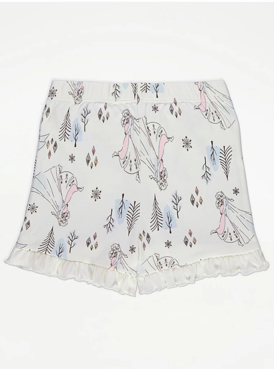 George at Asda Disney Frozen Girls' White Frill Short Pyjamas | Kids' Summer Nightwear | Official Licensed Character PJs