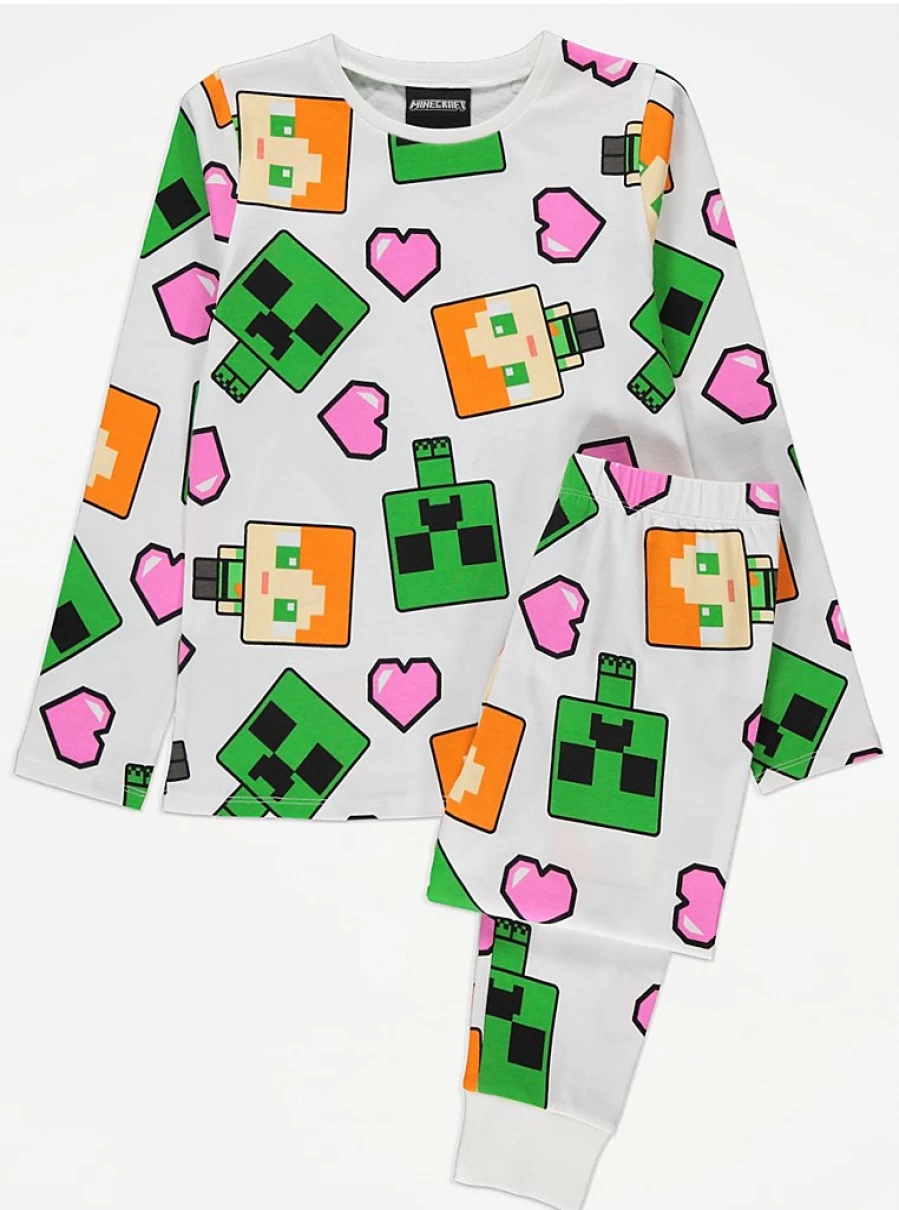 "Minecraft Heart Print Kids' Long Sleeve Pyjamas | George at Asda"