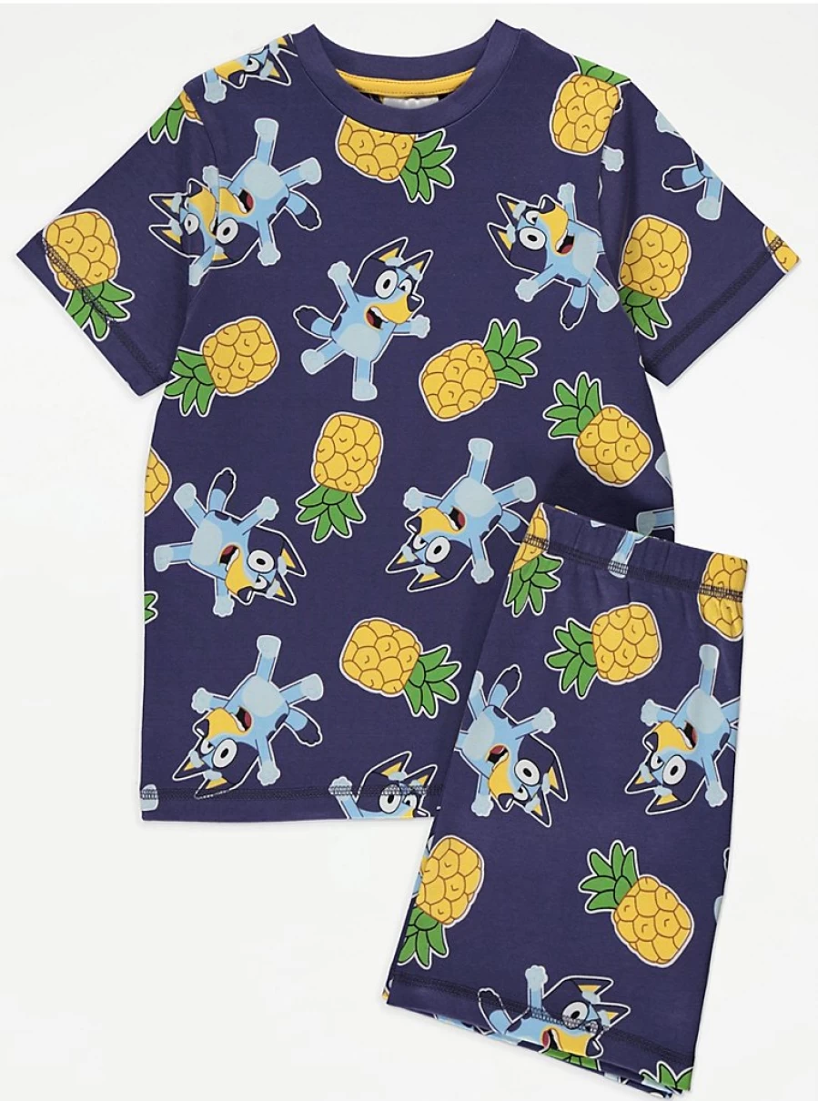 "George at Asda Kids' Bluey Pineapple Short Pyjamas – Comfortable & Fun Sleepwear"