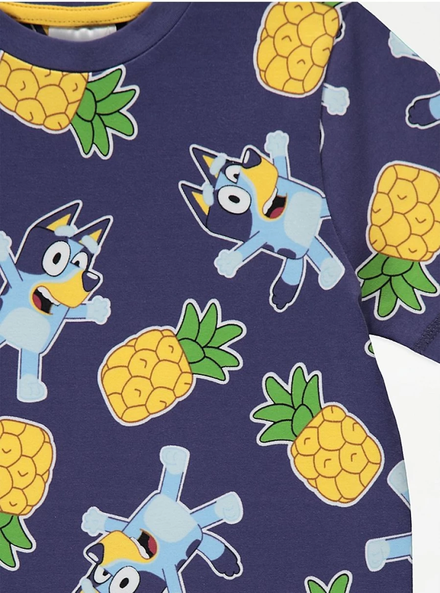 "George at Asda Kids' Bluey Pineapple Short Pyjamas – Comfortable & Fun Sleepwear"