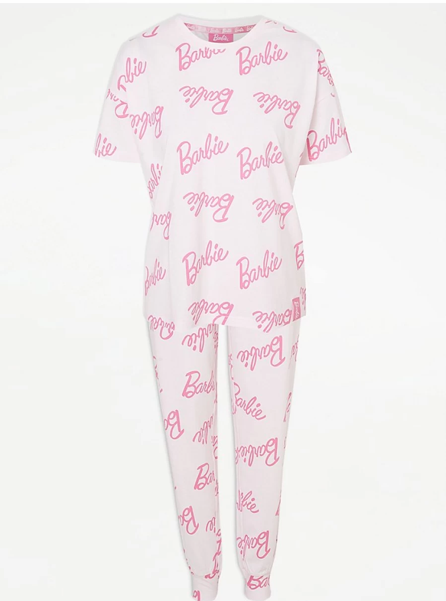 George at Asda Barbie Pink Slogan Pyjamas - Women's Sleepwear & Loungewear Set