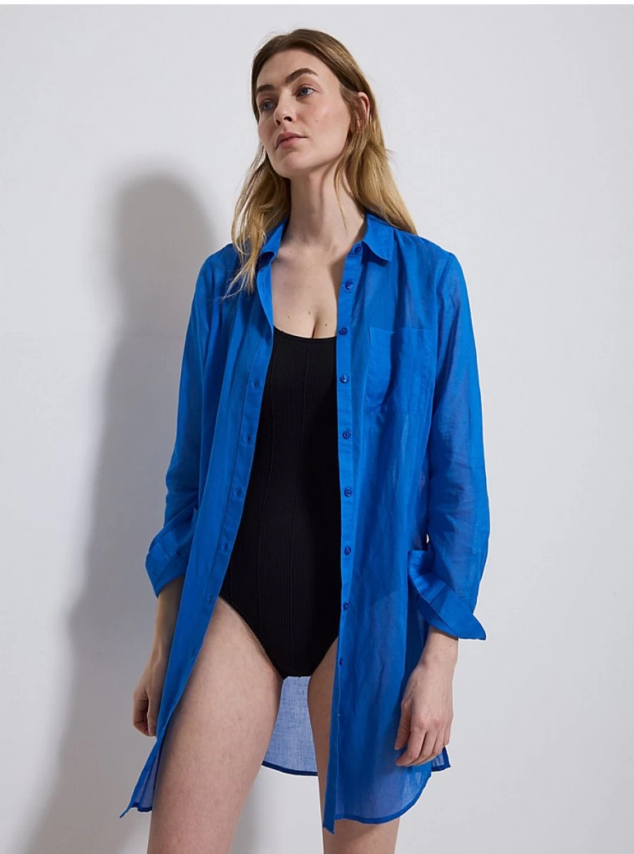 "George at Asda Women's Lightweight Blue Cotton Beach Shirt – Comfort & Style"