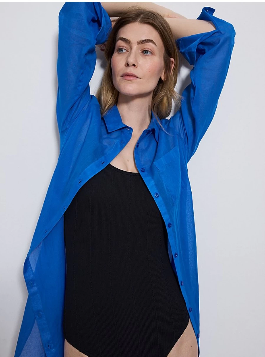 "George at Asda Women's Lightweight Blue Cotton Beach Shirt – Comfort & Style"