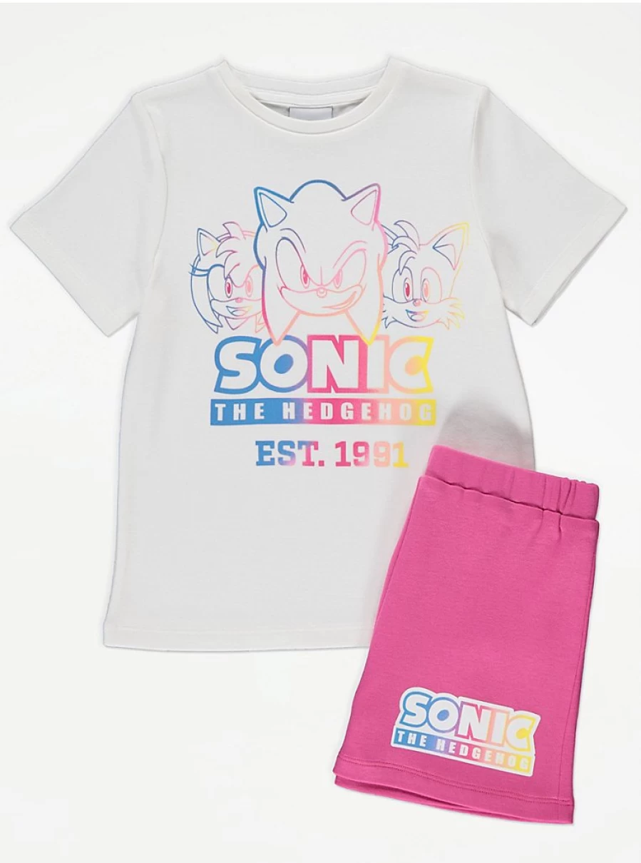 "George at Asda Kids' Sonic The Hedgehog Pink Short Pyjamas | Soft Cotton Pajama Set"