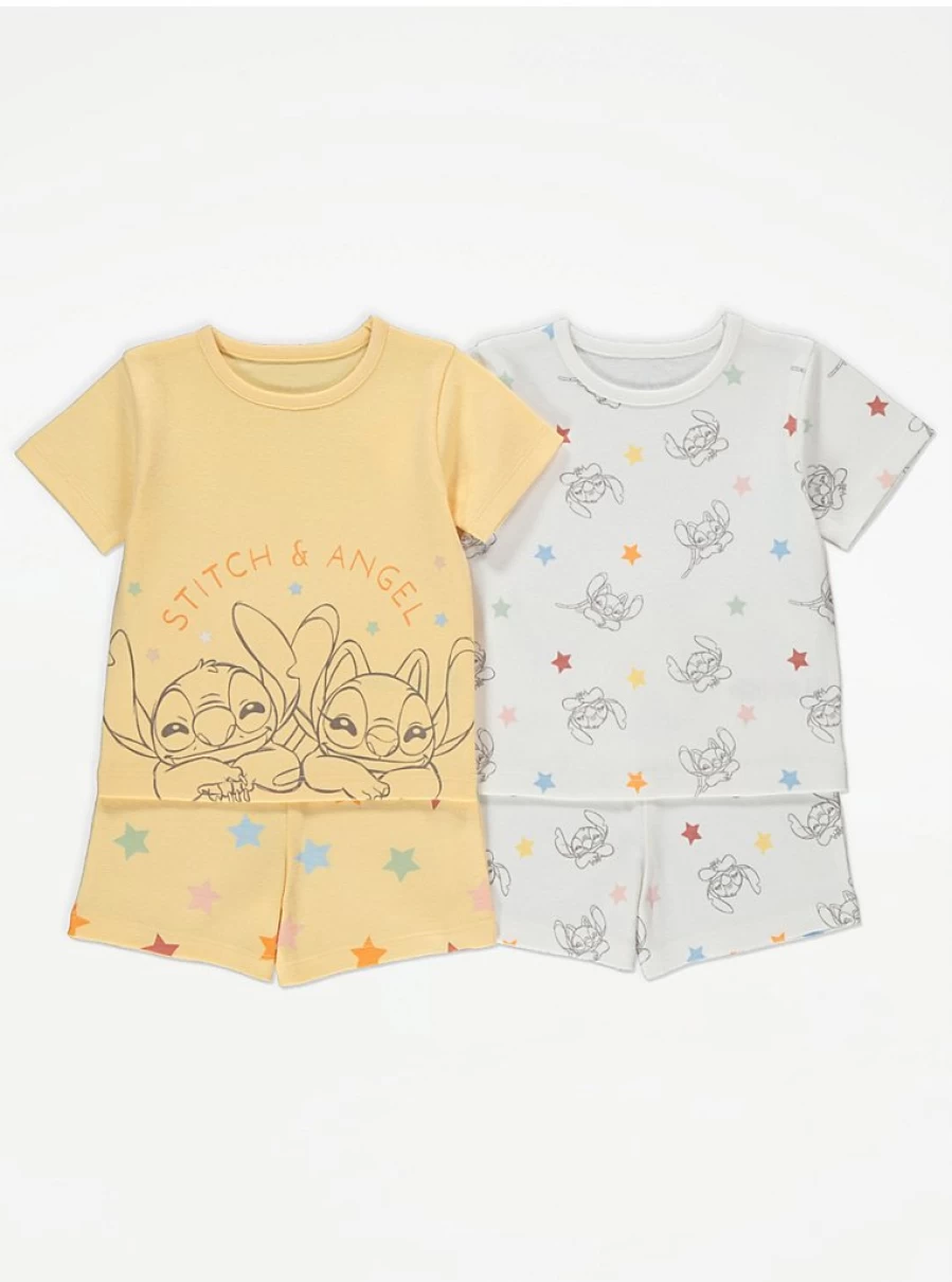 George at Asda Baby Disney Lilo & Stitch 2-Pack Short Sleeve Pyjamas – Soft Cotton Sleepwear Set