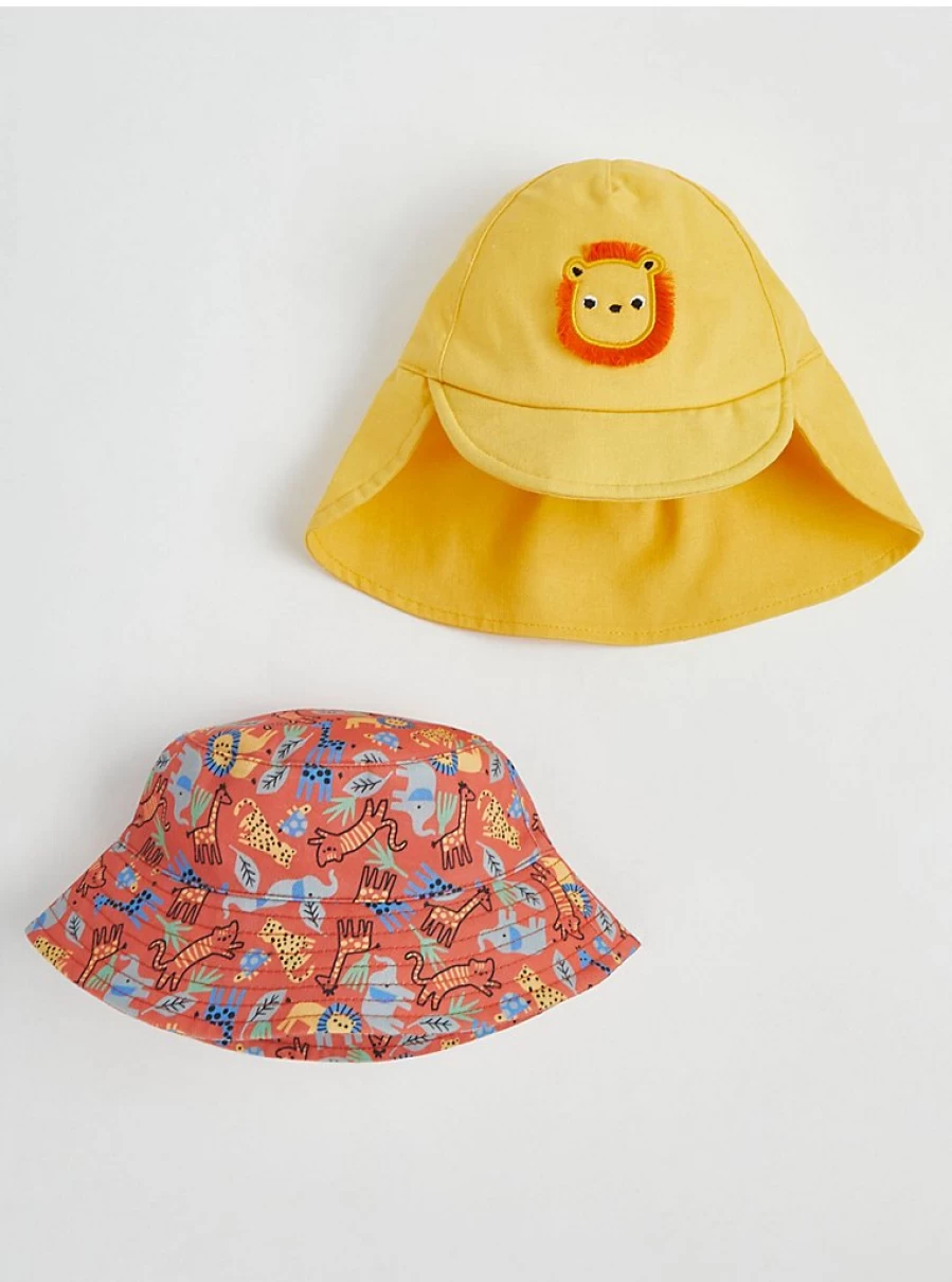 "George at Asda Baby Safari Bucket and Keppi Hat 2-Pack Set for Infants"