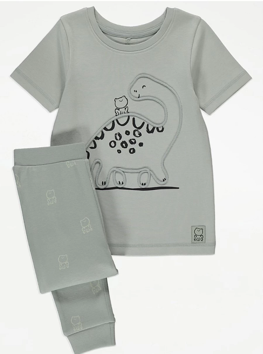 Boys' Sage Green Dinosaur Frog Print Short Sleeve Pyjamas | George at Asda