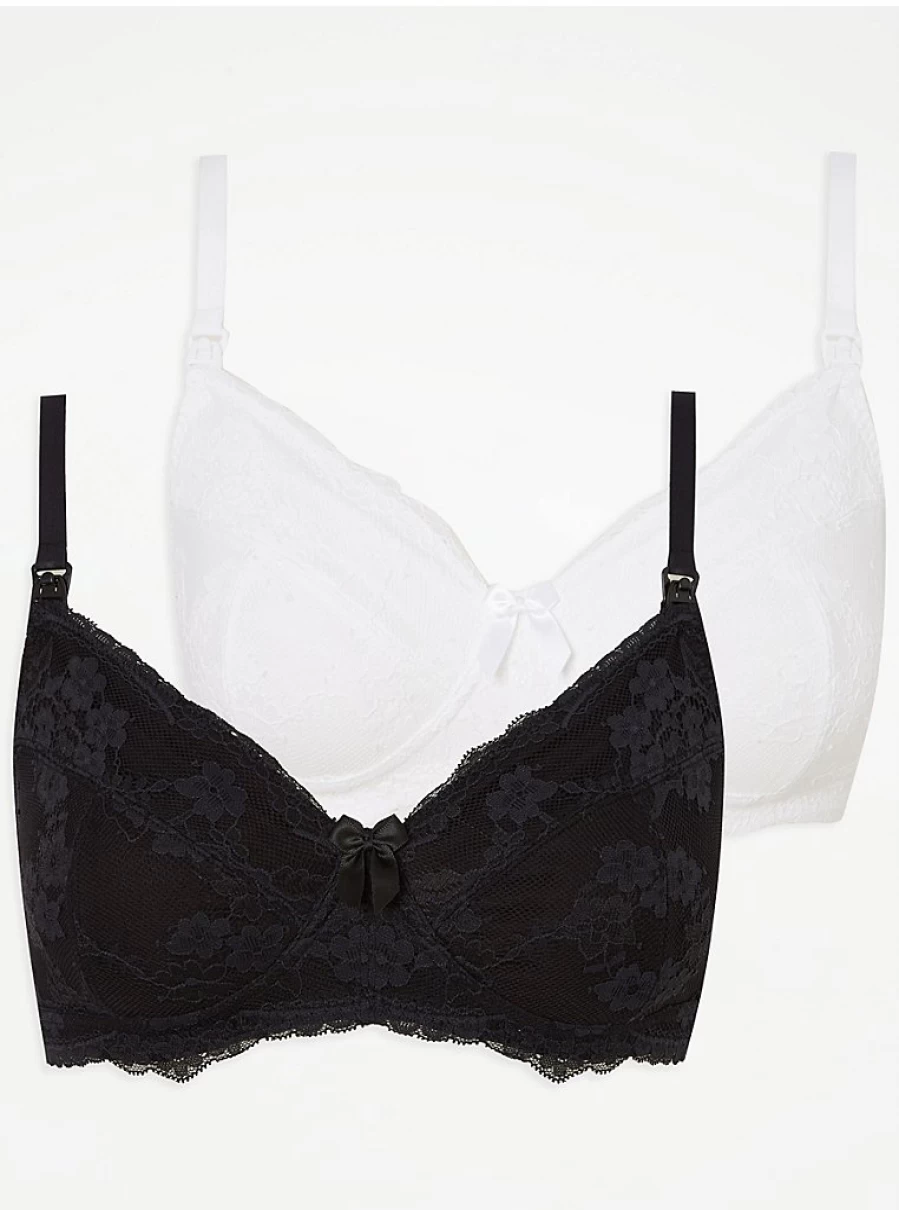 George at Asda Women's Lace Non-Padded Maternity & Nursing Bras 2-Pack - Comfortable Breastfeeding lingerie
