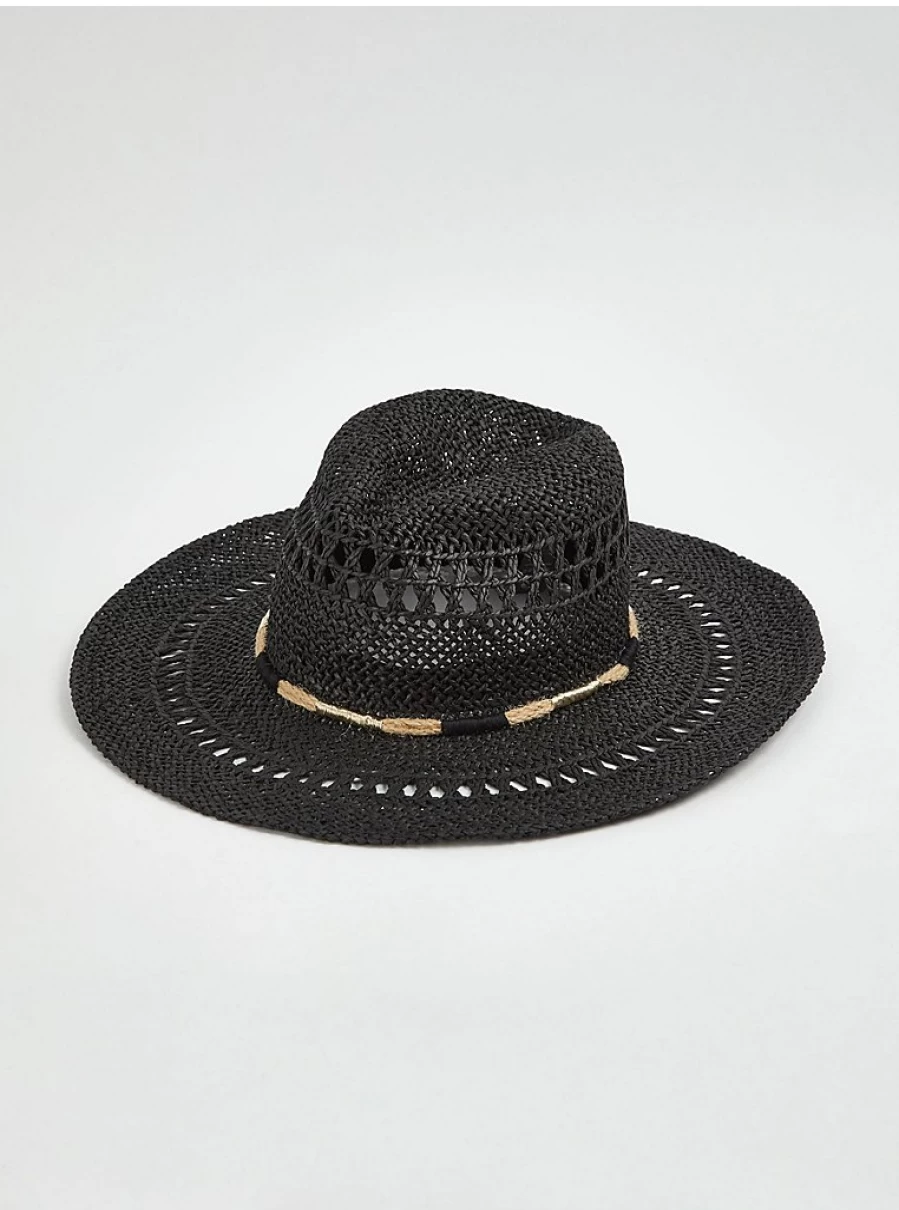 Women's Black Cut-Out Straw Summer Hat by George at Asda – Stylish Sun Protection