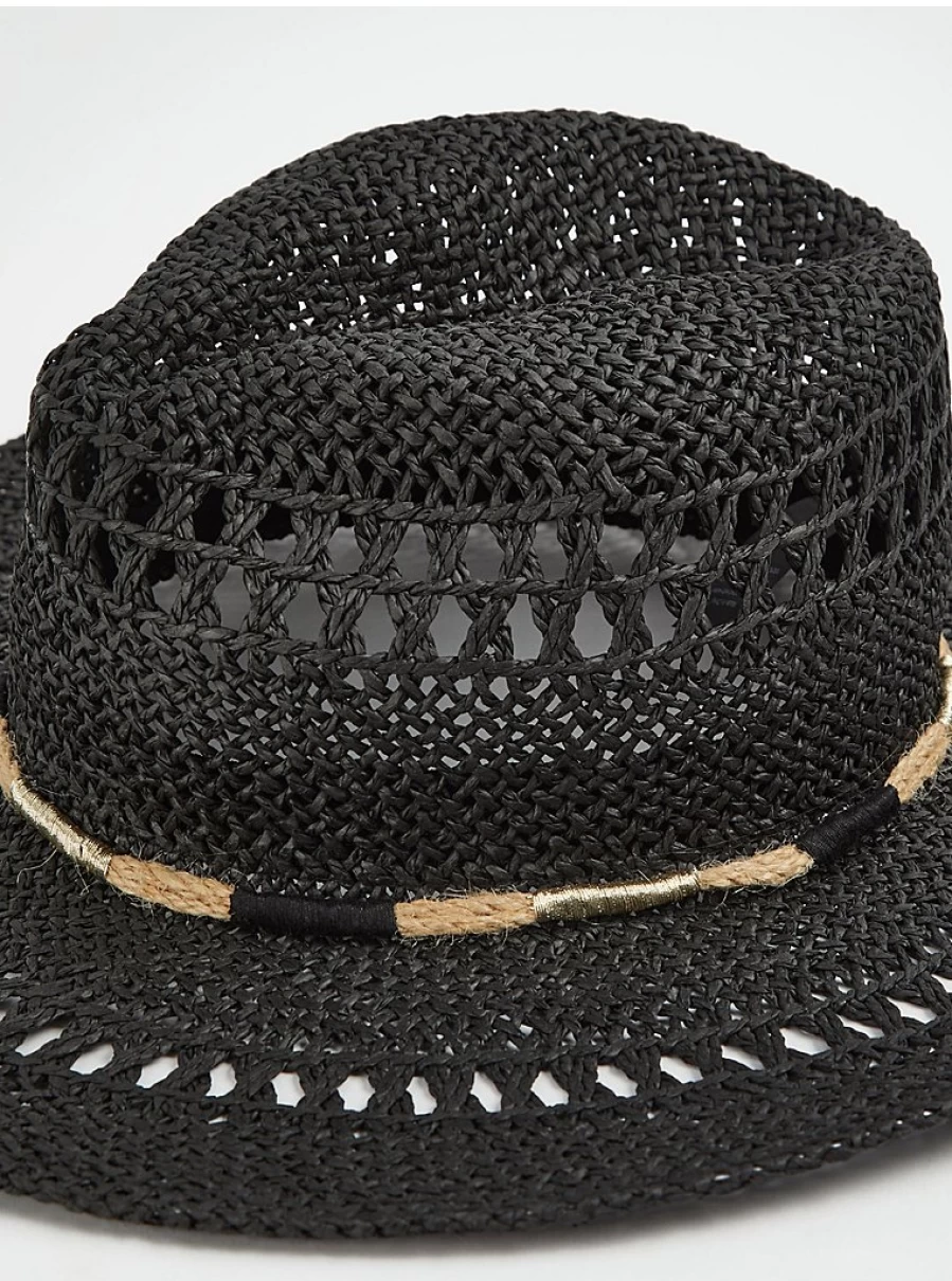 Women's Black Cut-Out Straw Summer Hat by George at Asda – Stylish Sun Protection