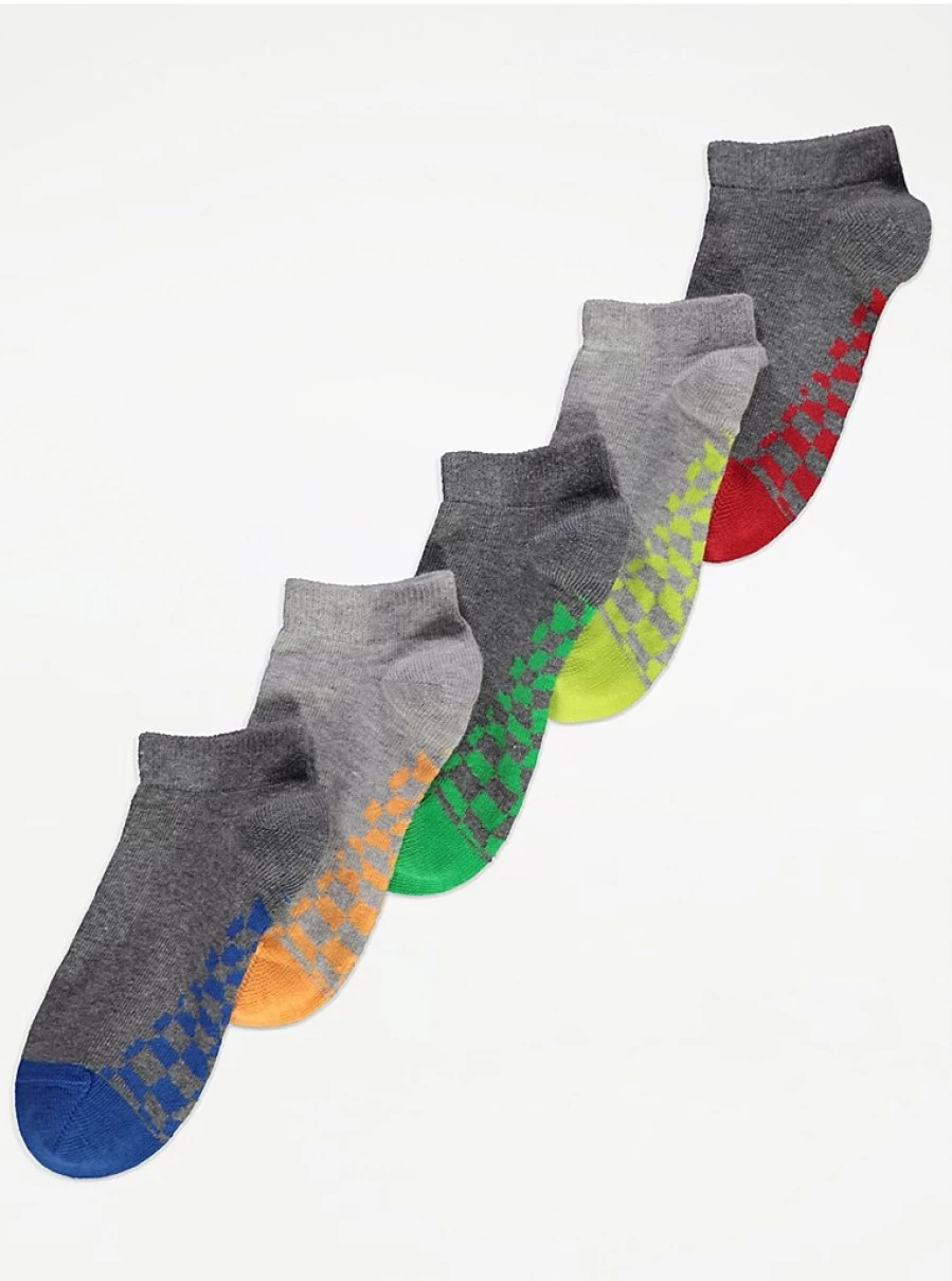 Boys' Cotton Rich Checkerboard Trainer Socks 5-Pack | George at Asda