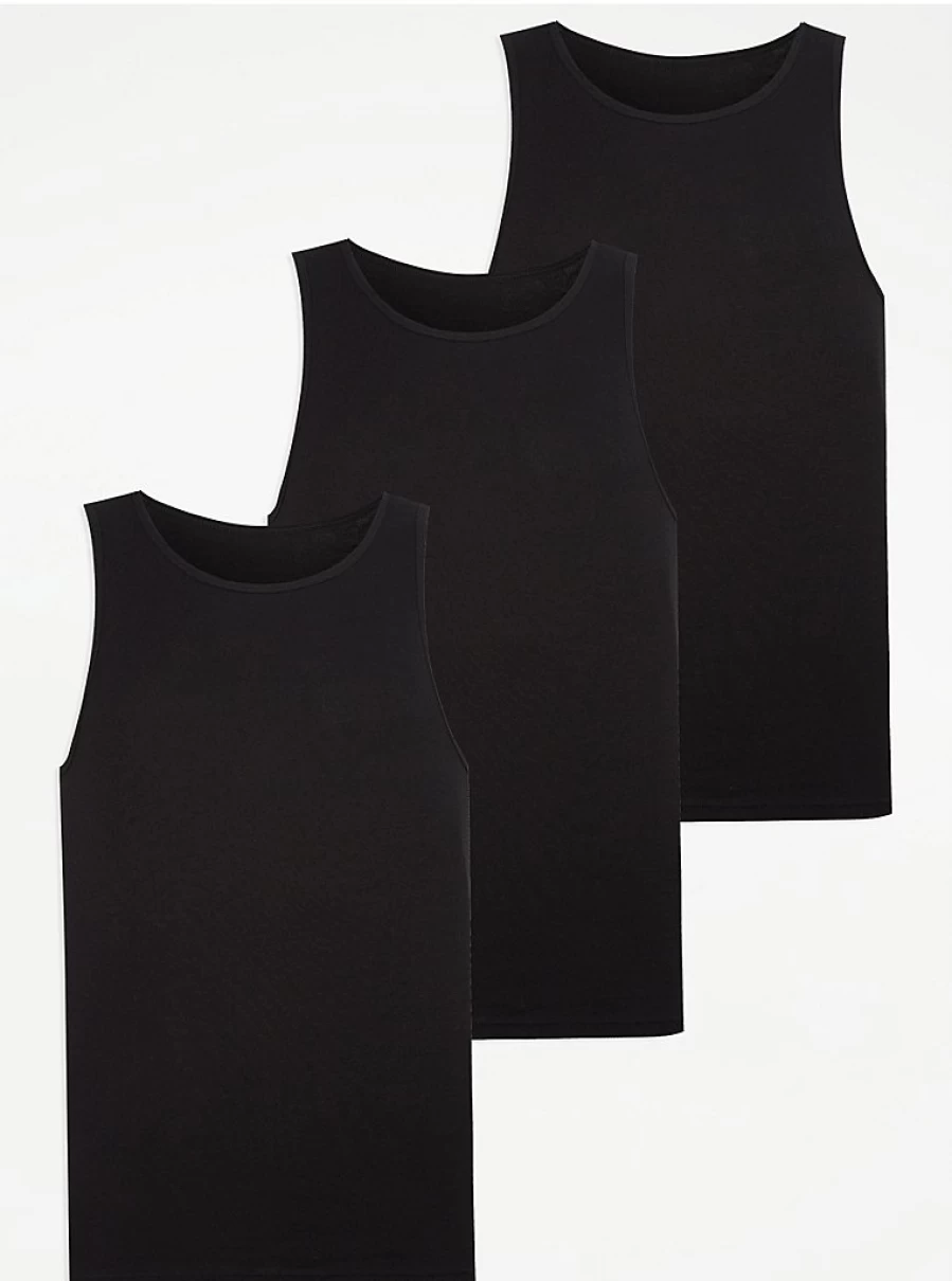 "George at Asda Men's Black Plain Vest 3-Pack – Comfortable Multipack Undershirts"