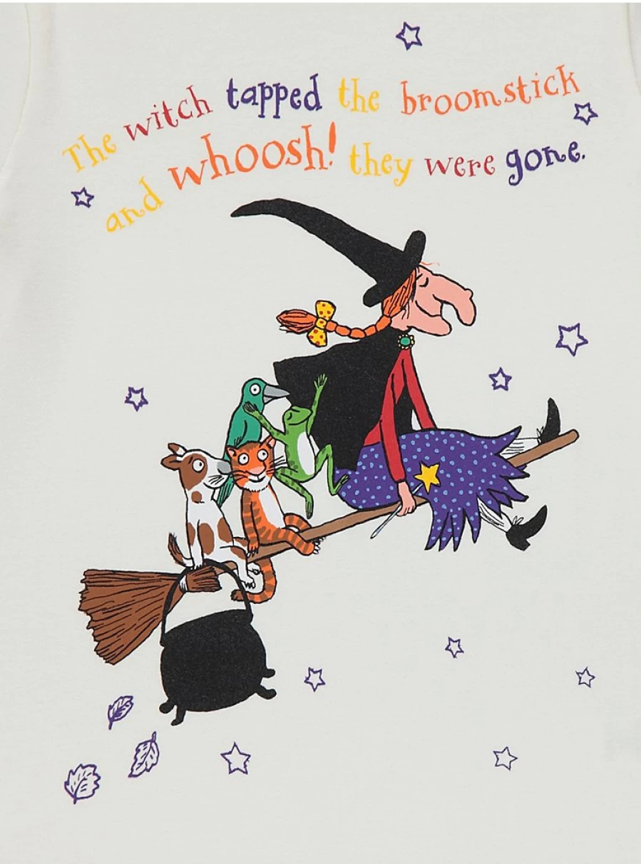 "George at Asda Kids Room On The Broom White Short Pyjamas – Comfortable & Cute Sleepwear"