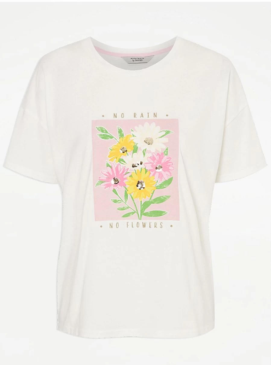 "George at Asda Floral Print Short Sleeve Pyjamas - No Rain No Flowers Design"