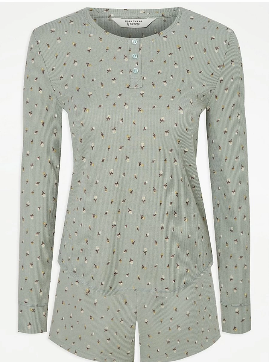 "George at Asda Green Floral Waffle Short Pyjamas Set - Women's Sleepwear & Loungewear"