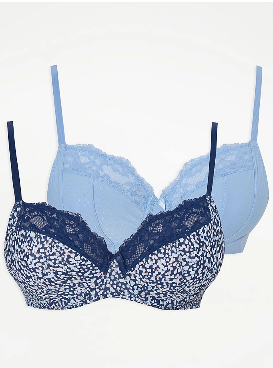 "George at Asda Women's Blue Non-Padded Full Cup Bras 2-Pack | Comfortable Lingerie Set"