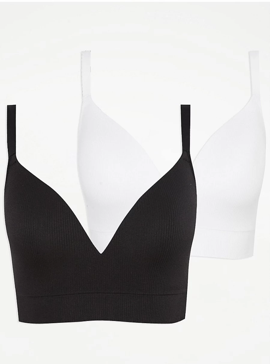 "George at Asda Women's Dd+ Soft Comfort Ribbed Seamless Bra 2-Pack | Wireless T-Shirt Bras"