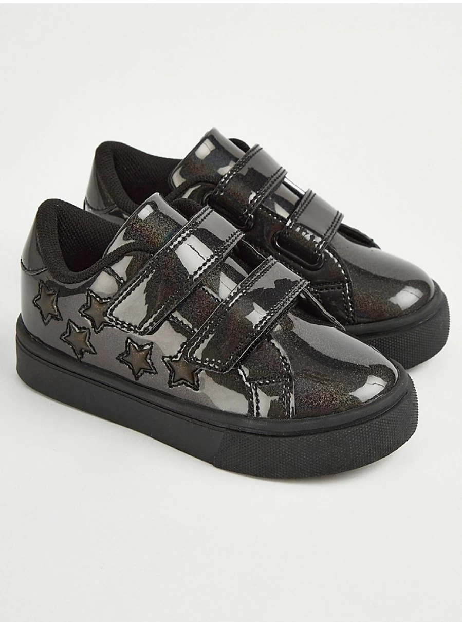 George at Asda Black Glitter Patent Light Up Sneakers for School | Comfortable Cupsole Trainers with Sparkle Design