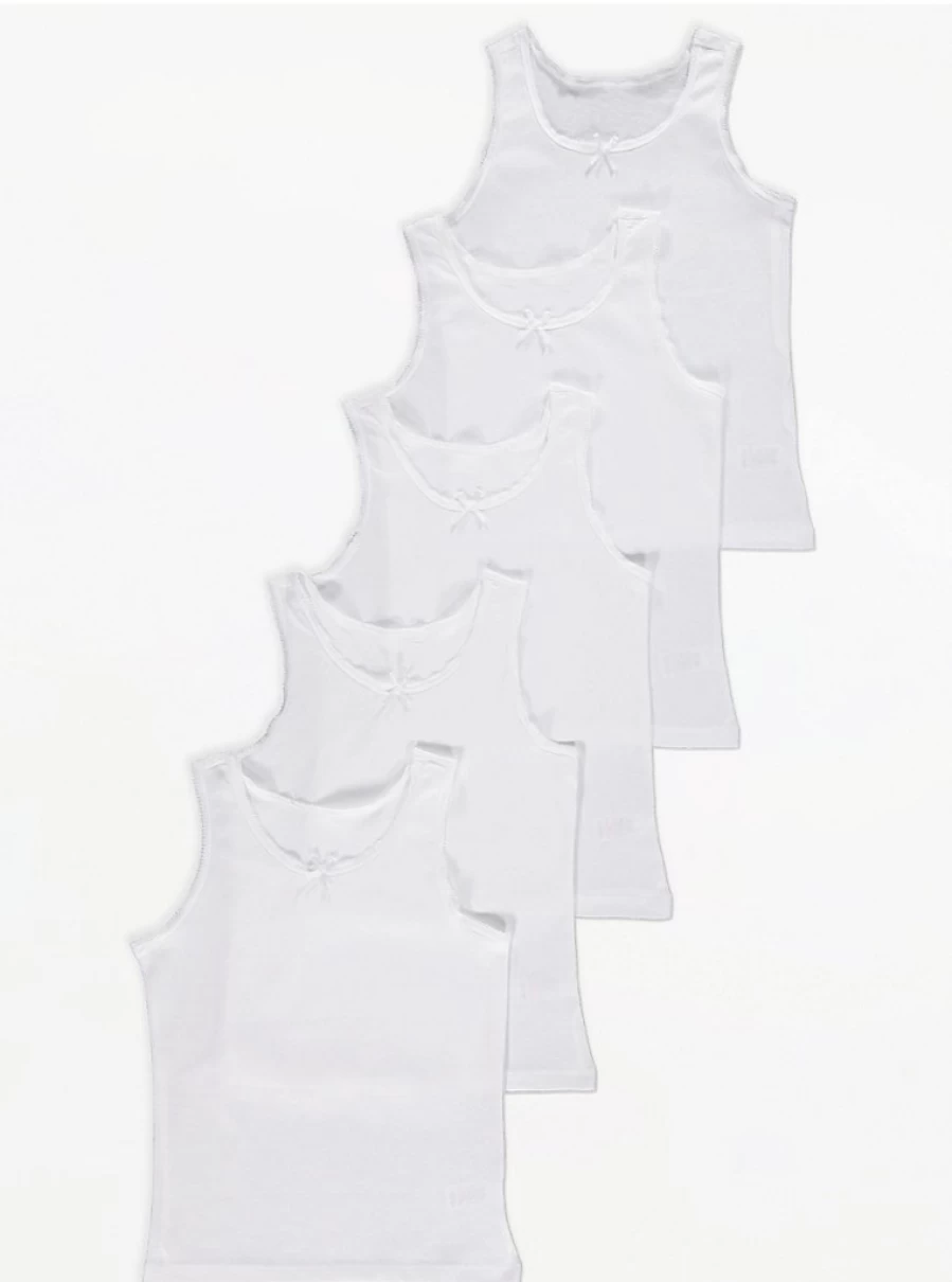"George at Asda Kids White Plain Vests with Bow - 5 Pack | Comfortable & Stylish"