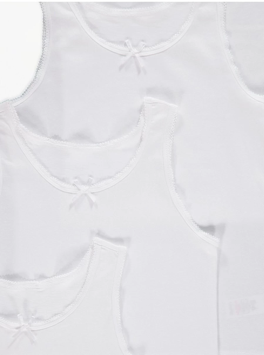 "George at Asda Kids White Plain Vests with Bow - 5 Pack | Comfortable & Stylish"