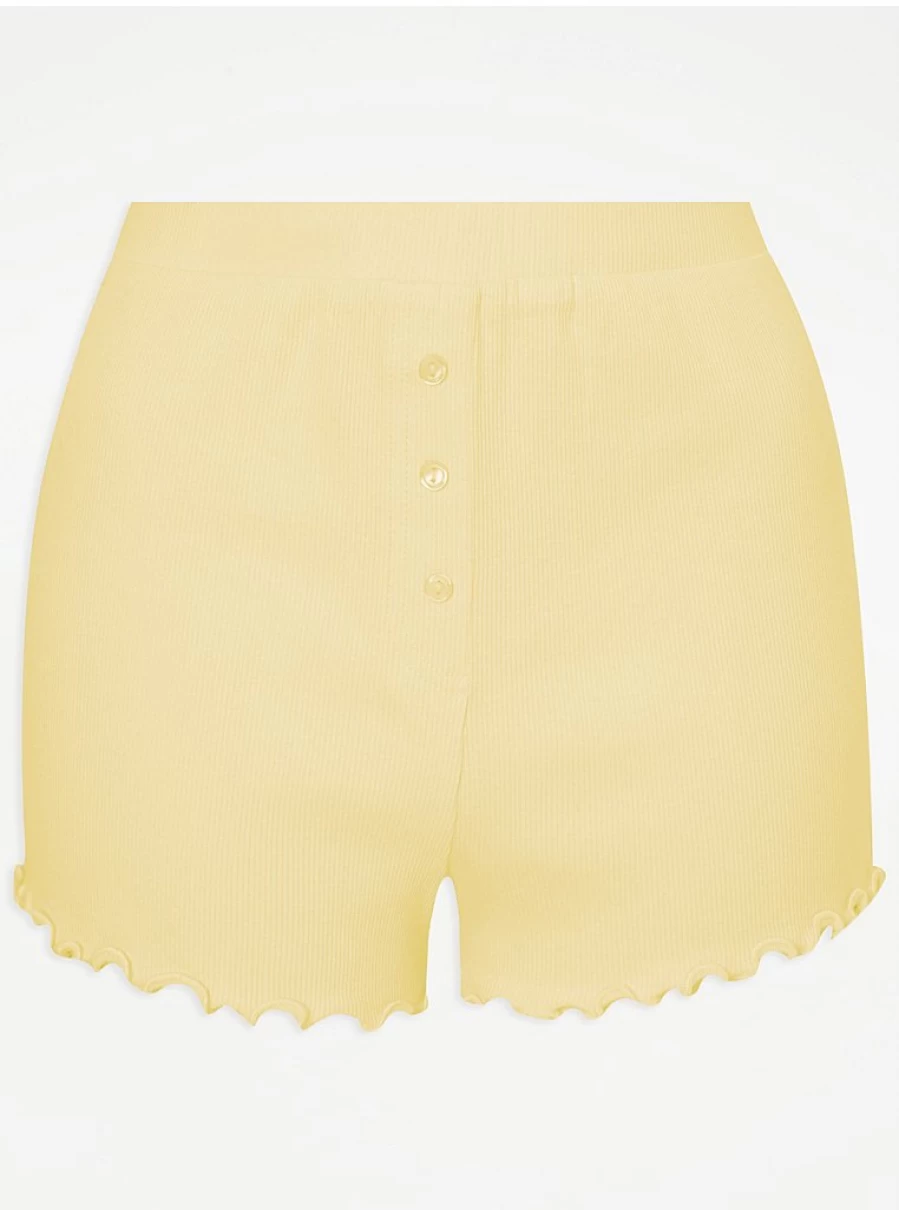 "George at Asda Yellow Ribbed Pyjama Shorts - Comfortable Sleepwear & Lingerie"