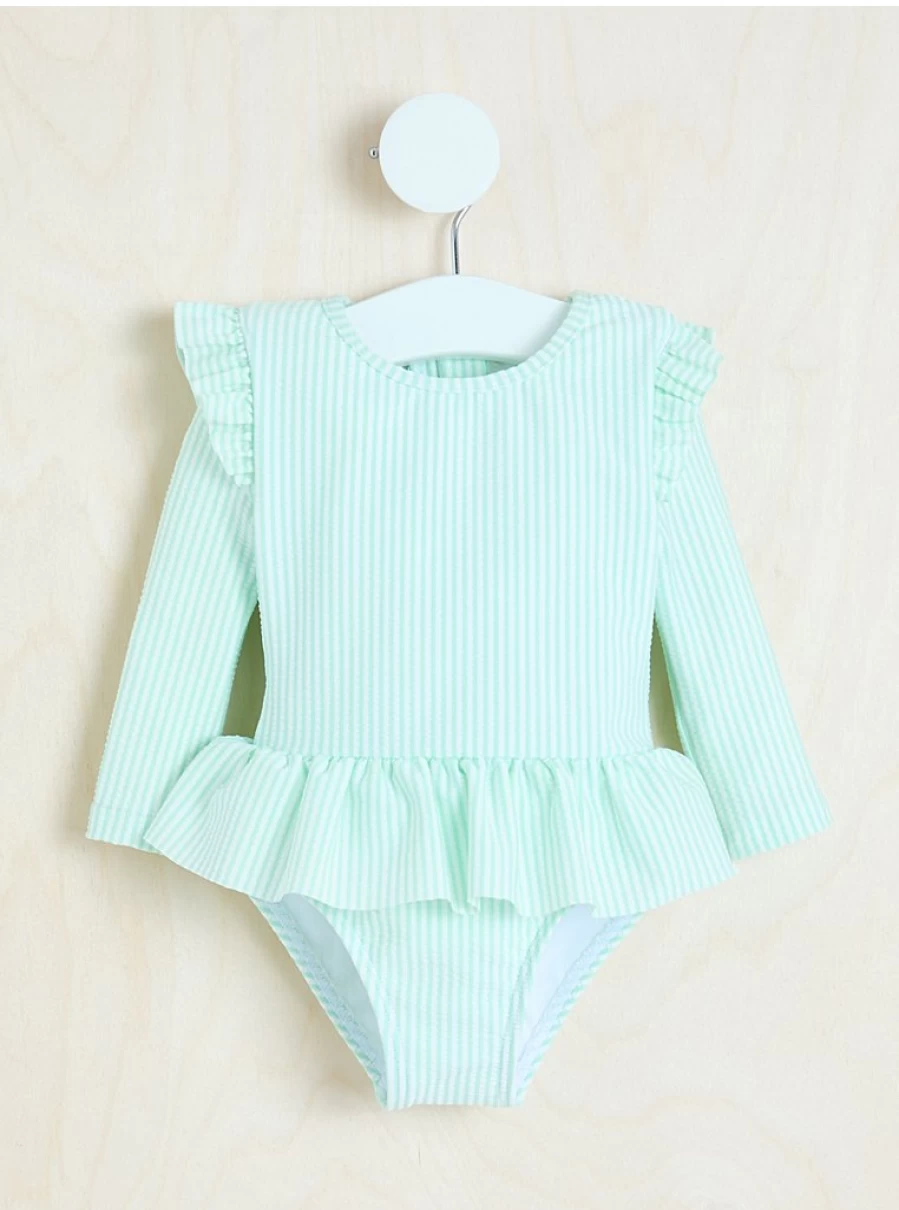 George at Asda Baby Mint Green Striped Long Sleeve Frill Swimsuit - Billie Faiers Collection