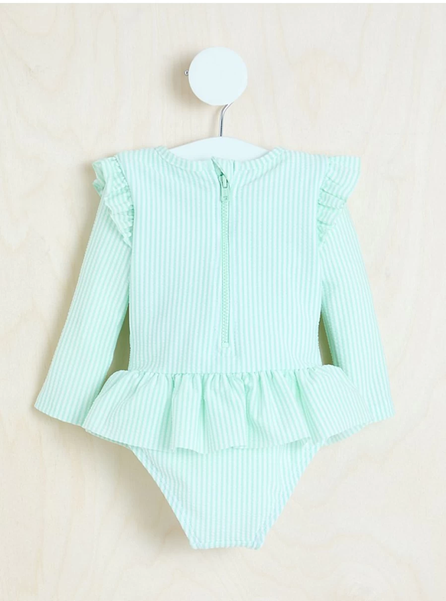 George at Asda Baby Mint Green Striped Long Sleeve Frill Swimsuit - Billie Faiers Collection