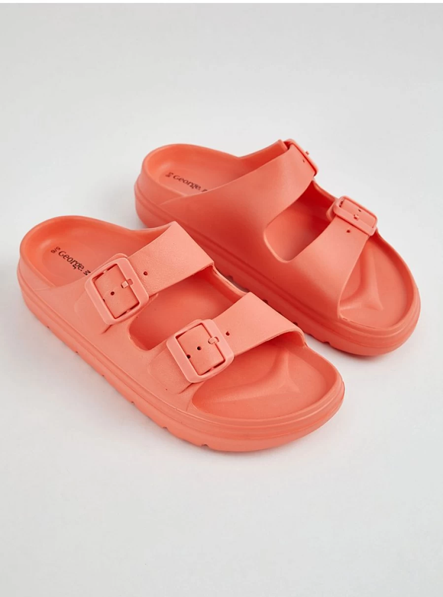Women's Coral Double Buckle Flatbed Sandals - Slip-On Sliders by George at Asda