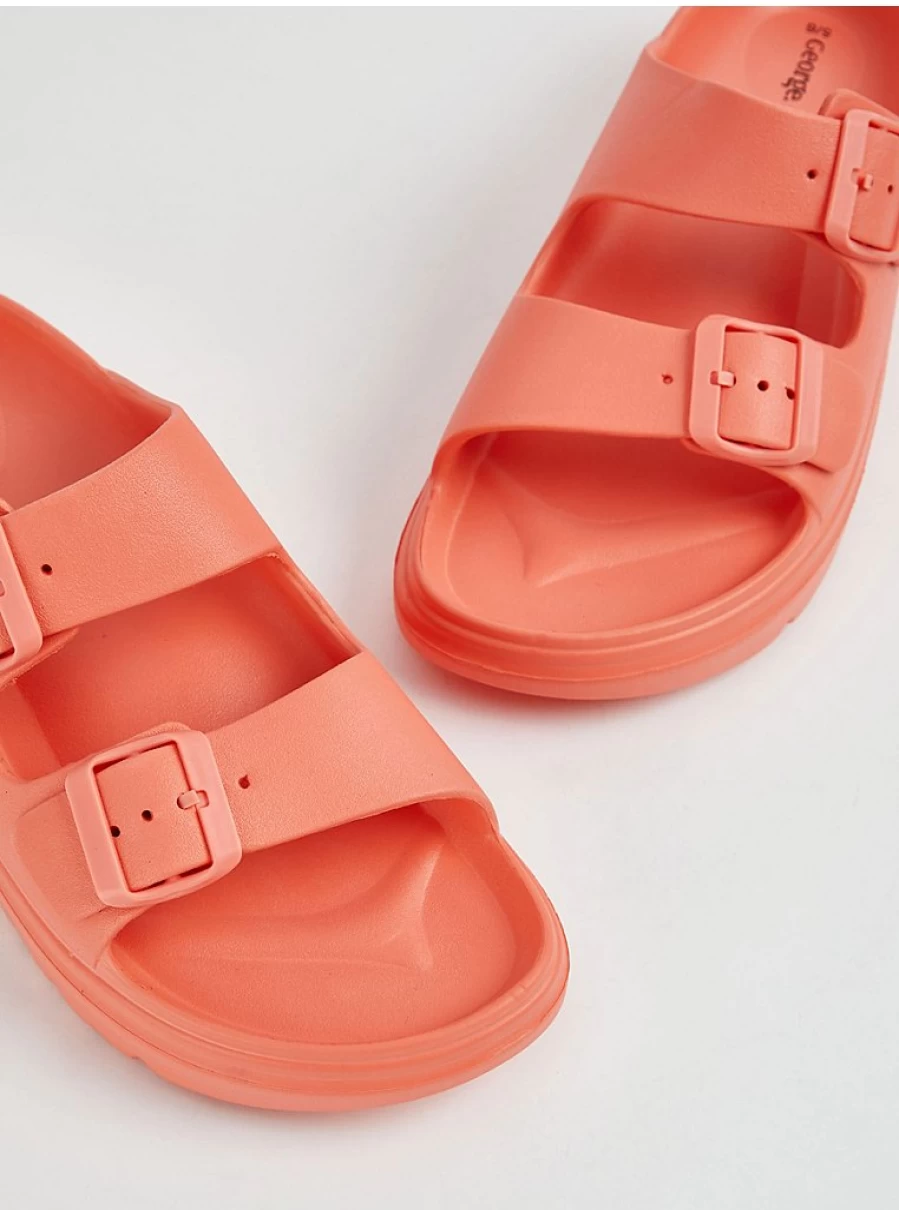 Women's Coral Double Buckle Flatbed Sandals - Slip-On Sliders by George at Asda