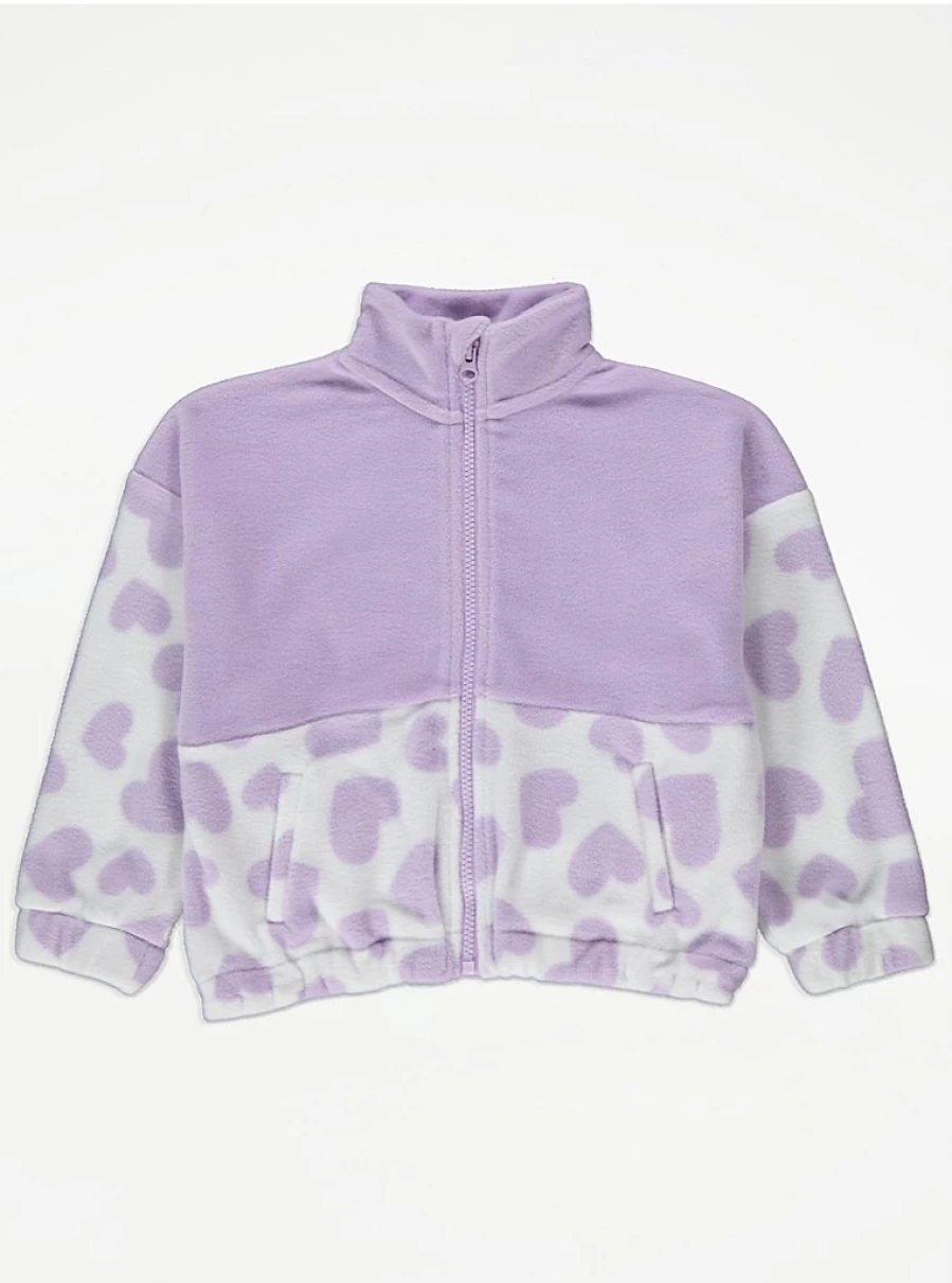 "George at Asda Kids Lilac & Heart Colour Block Zip-Up Fleece Jacket Review"