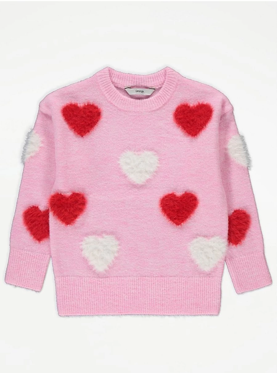 "George at Asda Kids Pink Fluffy Heart Jumper Review: Soft & Cute Sweater"