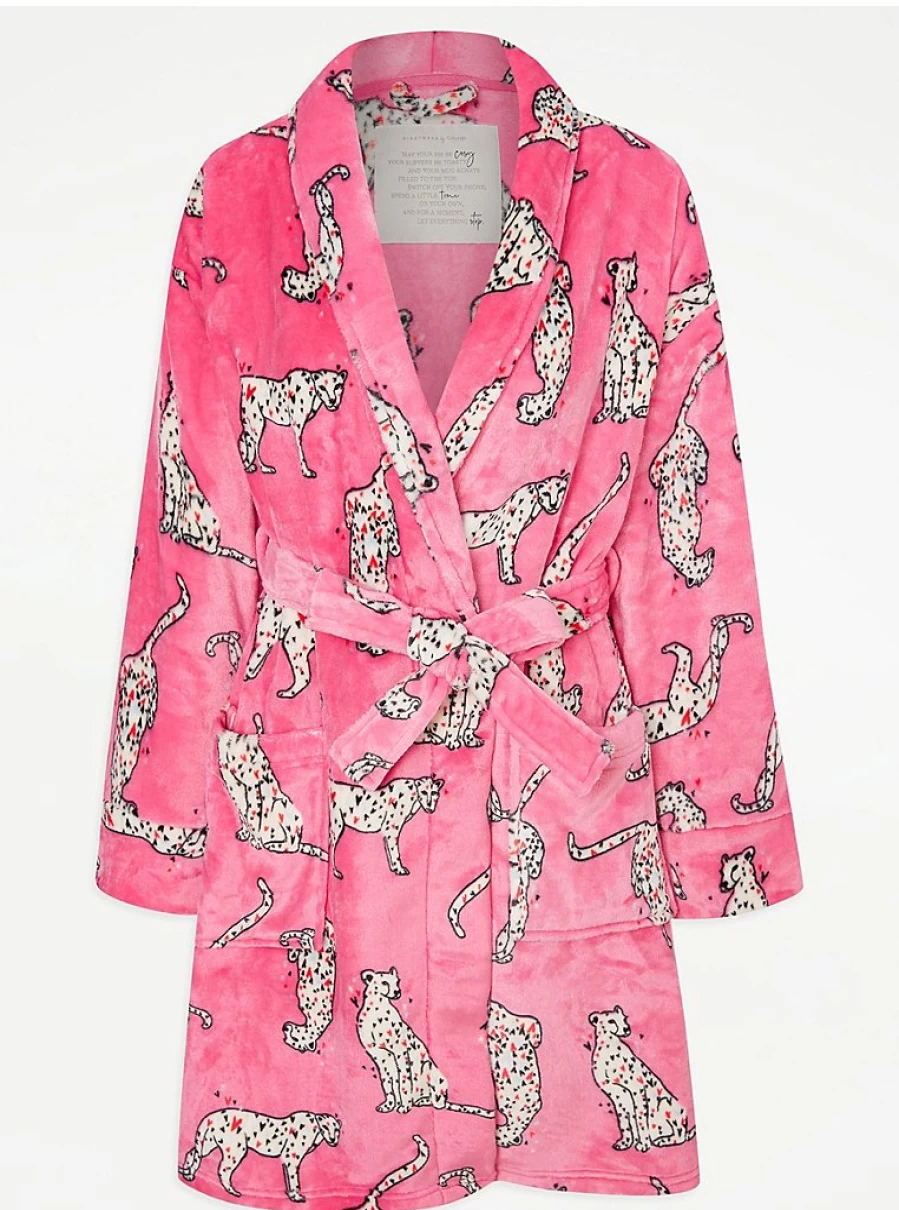 Pink Leopard Print Fleece Dressing Gown by George at Asda | Cozy Loungewear & Sleepwear