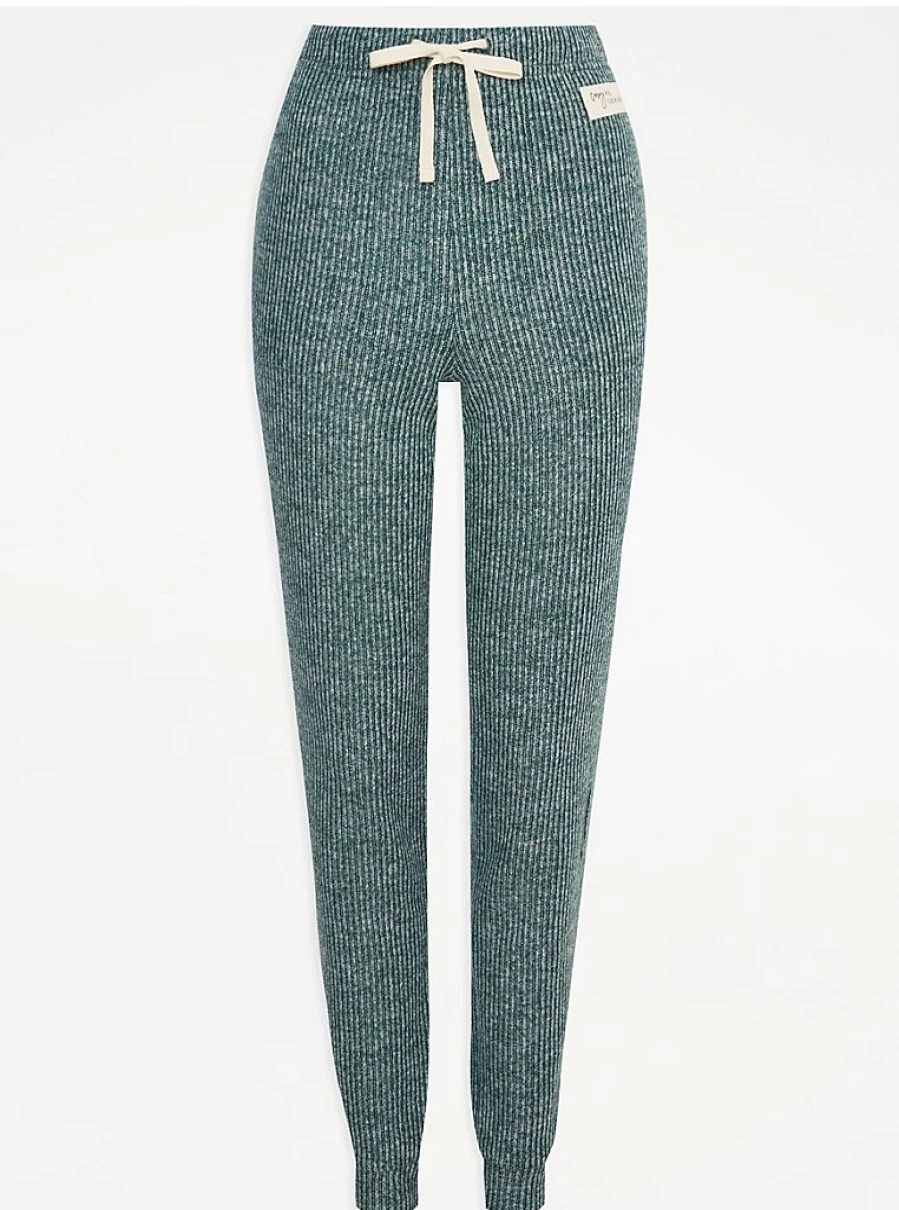 "George at Asda Green Brushed Snit Ribbed Pyjama Pants for Women | Comfortable Loungewear Bottoms"