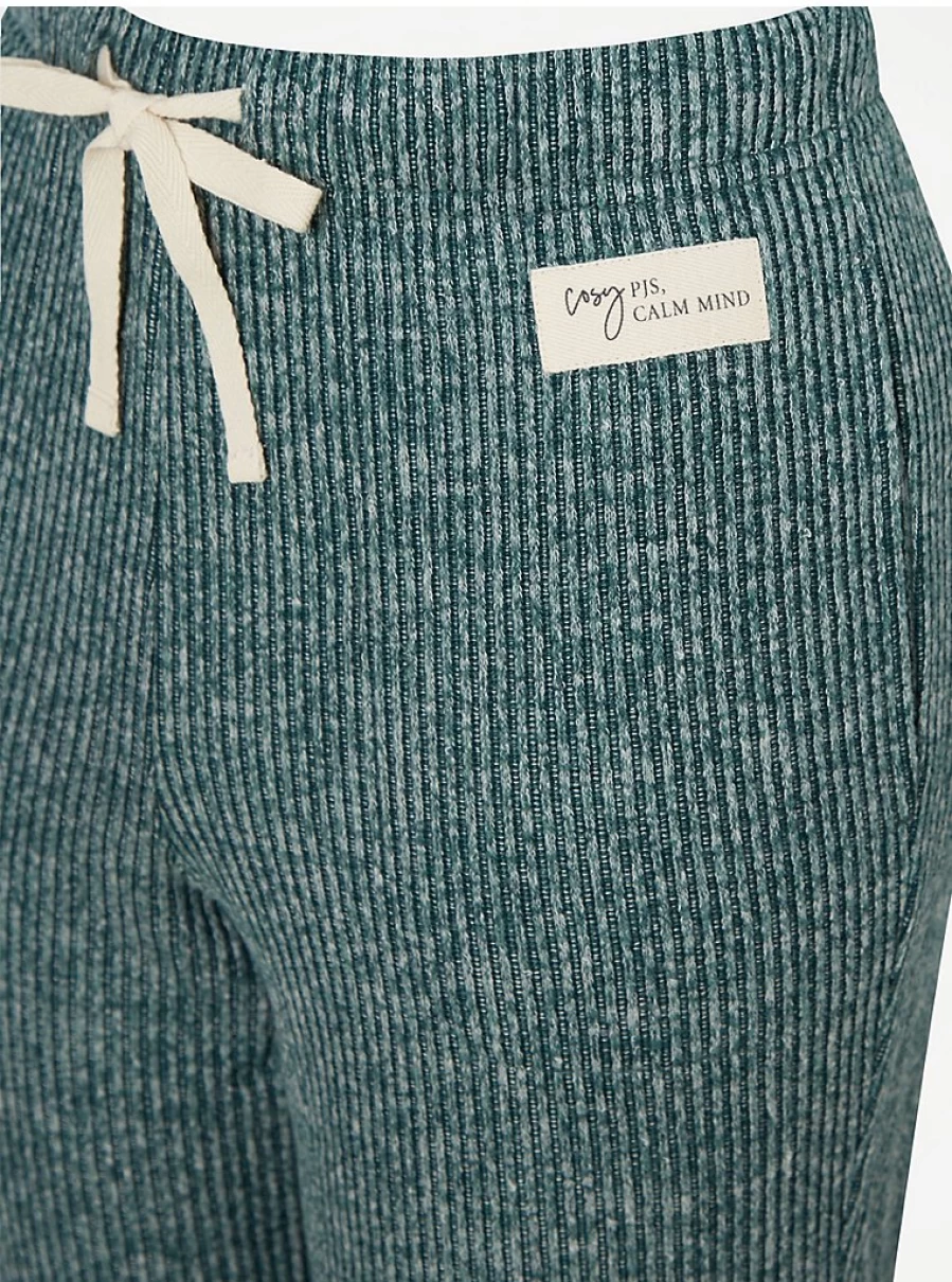 "George at Asda Green Brushed Snit Ribbed Pyjama Pants for Women | Comfortable Loungewear Bottoms"