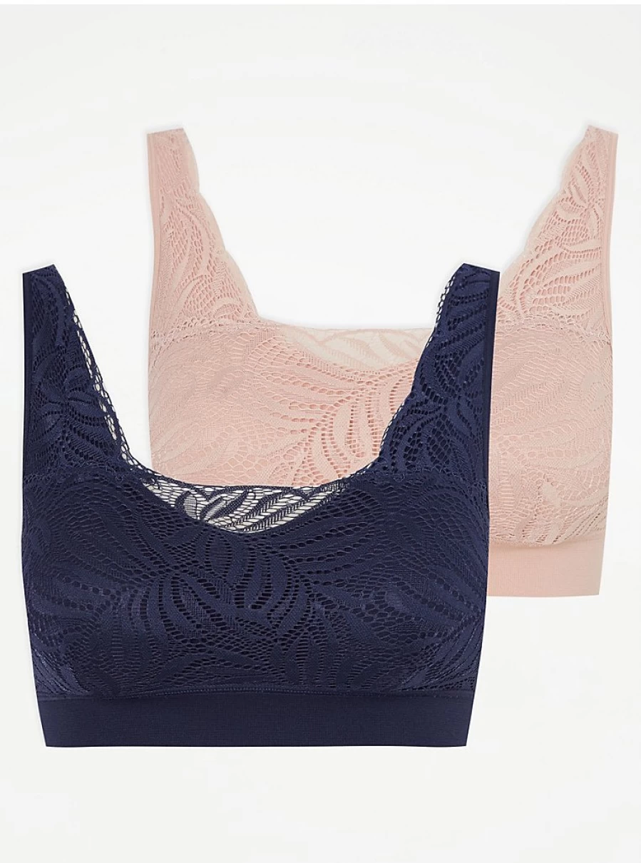 "George at Asda Women's Lace Trim Comfort Bras 2-Pack | Soft Support Everyday Lingerie"