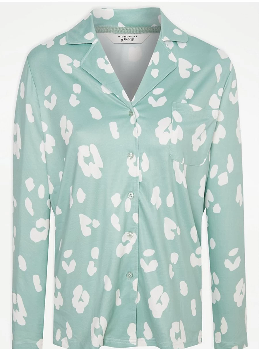 George at Asda Green Animal Print Shirt Pyjamas - Soft Cotton Sleepwear for Women