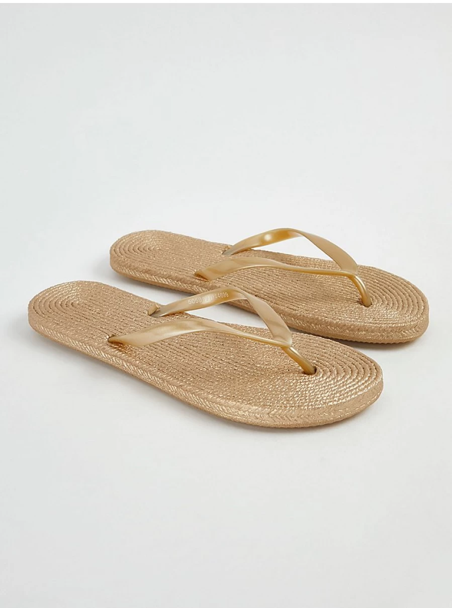 Women's Gold Raffia Flip Flops | Comfortable Summer Sandals | George at Asda
