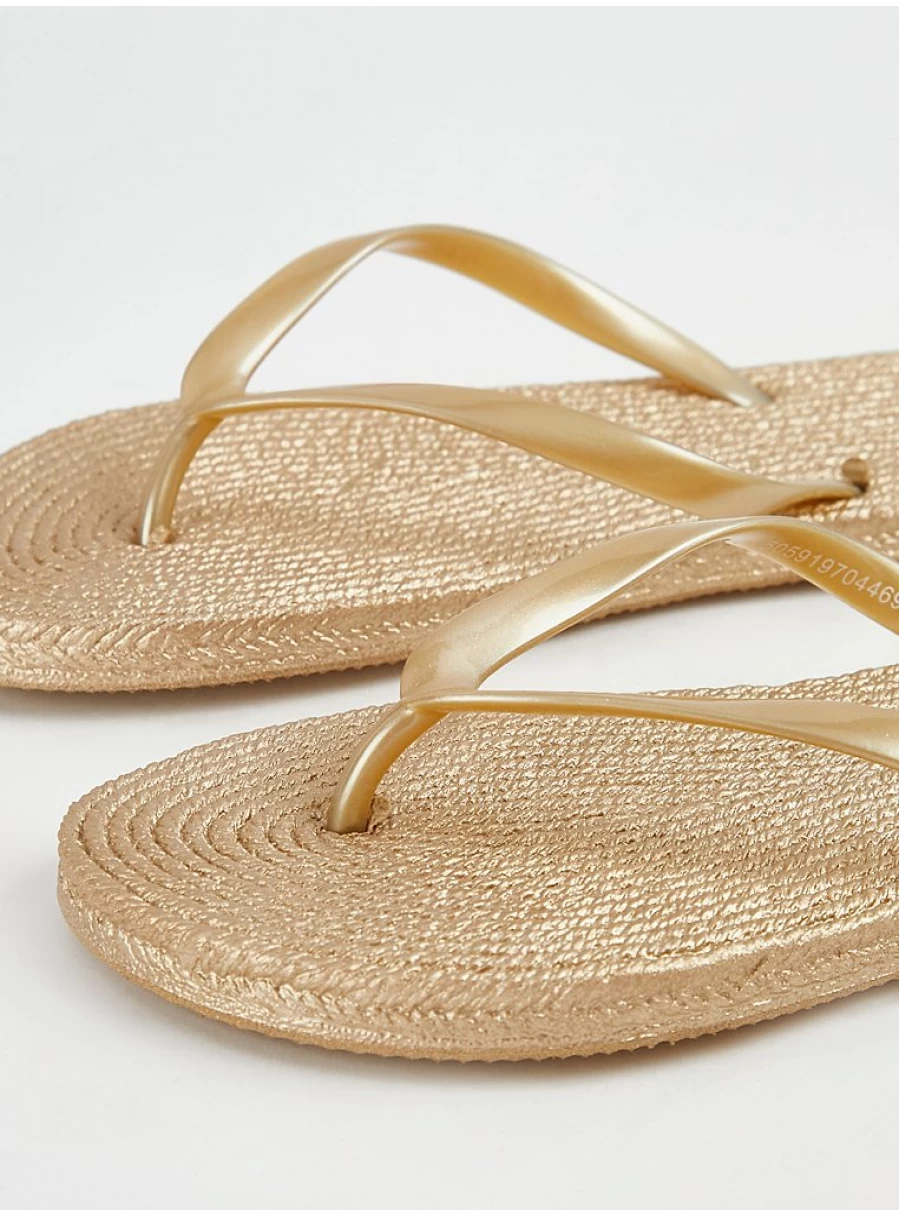 Women's Gold Raffia Flip Flops | Comfortable Summer Sandals | George at Asda
