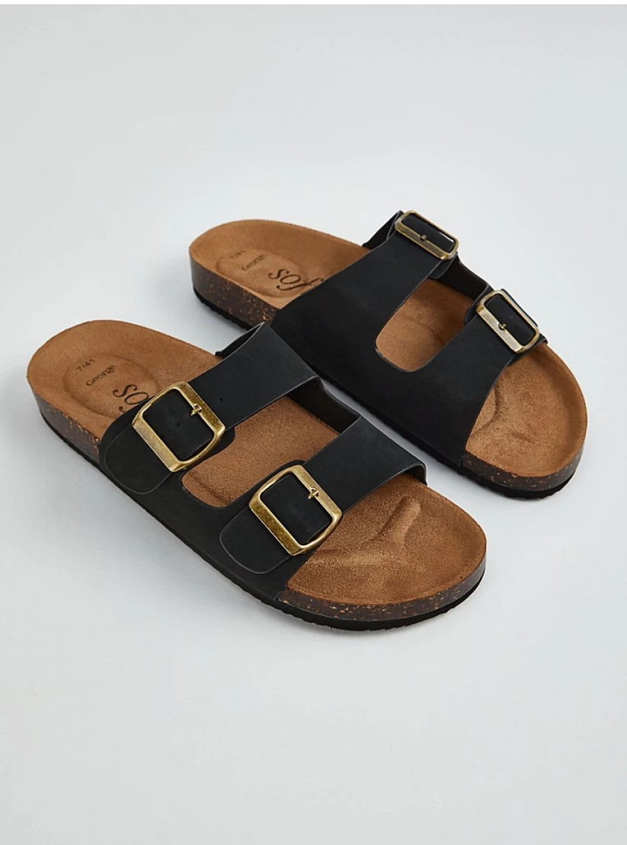 Women's Black Double Buckle Flatbed Sandals | George at Asda | Comfortable & Stylish