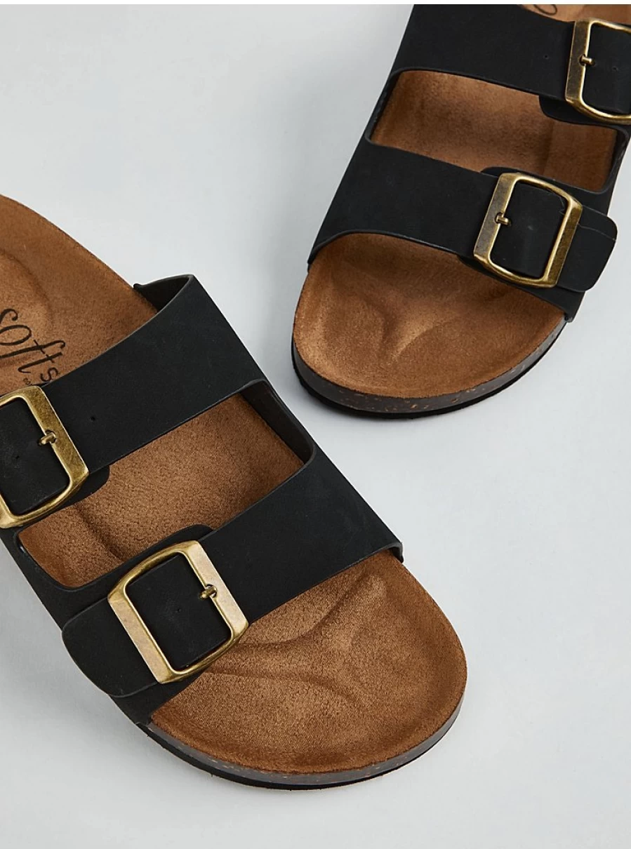 Women's Black Double Buckle Flatbed Sandals | George at Asda | Comfortable & Stylish
