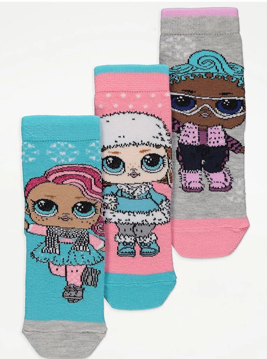 George at Asda L.O.L. Surprise! Kids' Character Socks 3-Pack - Fun & Colorful Ankle Socks for Girls & Boys
