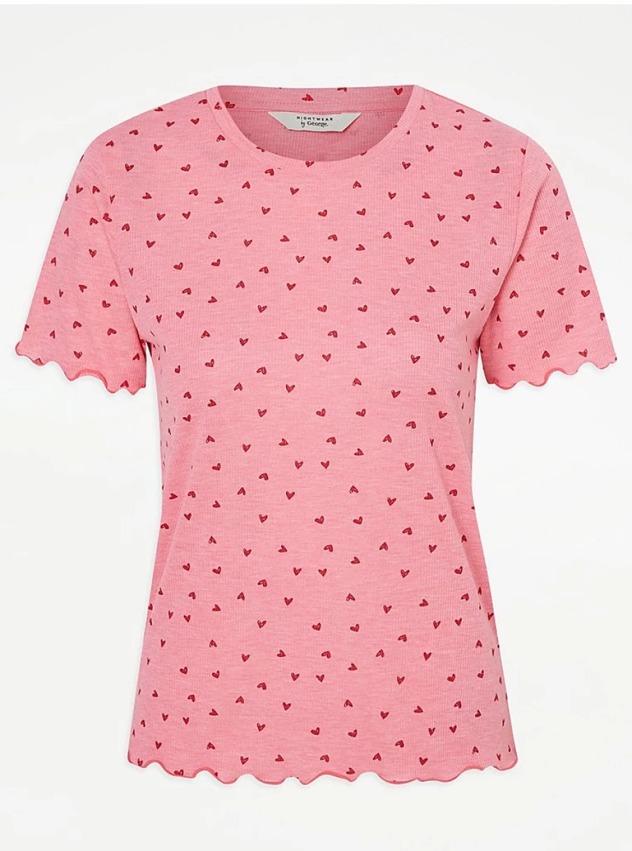 "George at Asda Pink Ribbed Heart Print Pyjama Set - Women's Lingerie & Sleepwear Review"