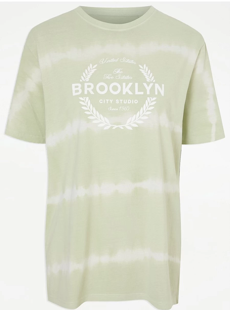 "George at Asda Women's Light Green Tie-Dye Brooklyn Emblem T-Shirt | Comfort Fit Casual Tee"